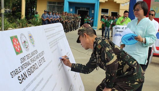Ceremonial signing of the joint declaration of San Isidro, Leyte as Stable Internal Peace and Security municipality