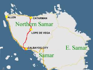 Map of the Calbayog-Lope de Vega-Catarman road section