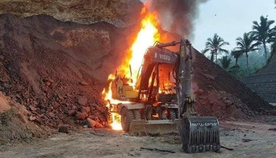 NPA terrorists burn construction equipment
